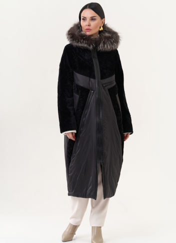 Комбинированный пуховик с овчиной