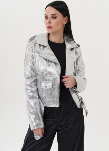Куртка "косуха" из эко кожи под серебро