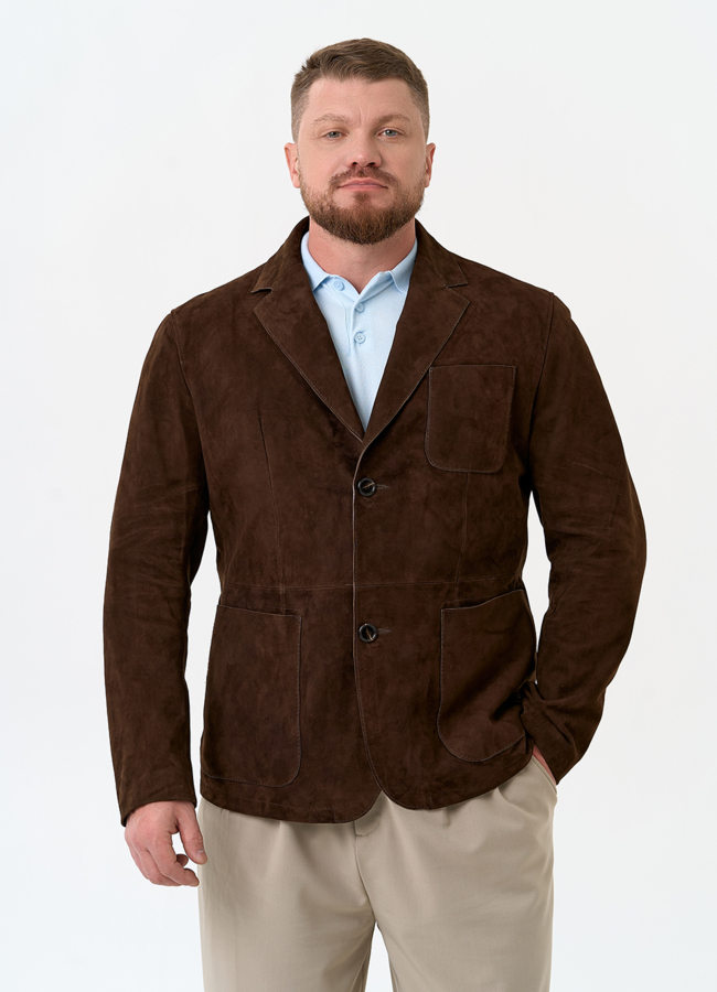 Мужской пиджак из натуральной замши модель № 32745 меха малина