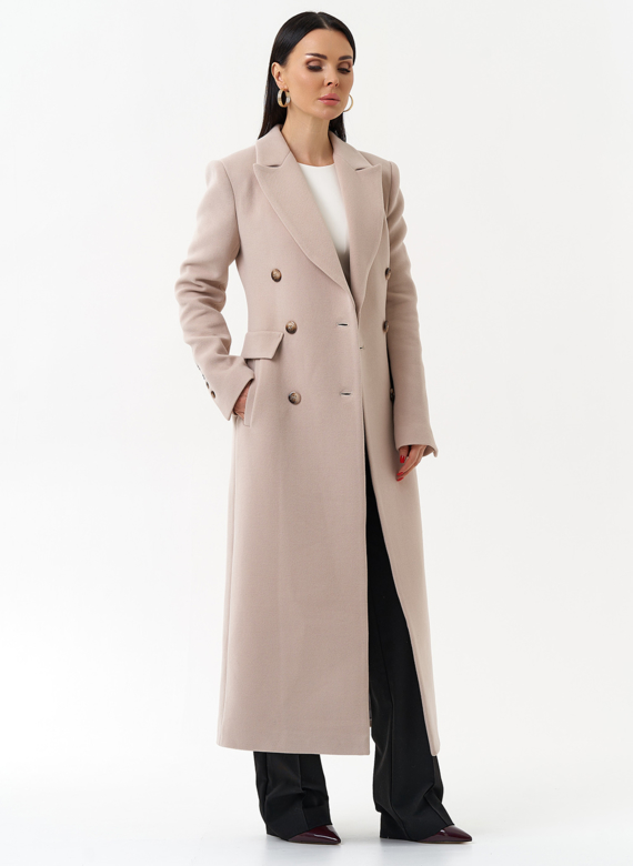 Длинное женское пальто с английским воротником