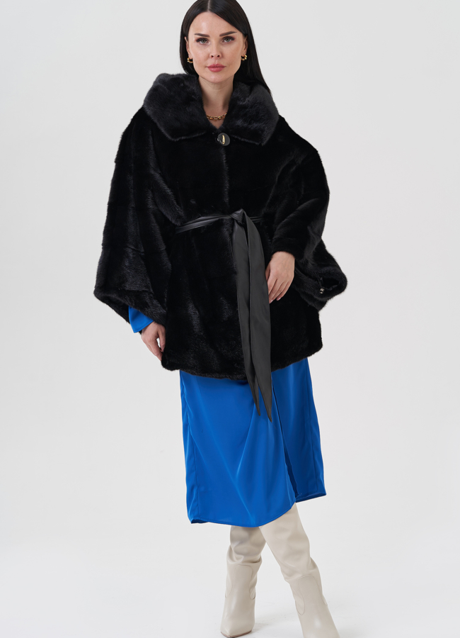 Шуба из норки с капюшоном  модель № 24386 меха малина