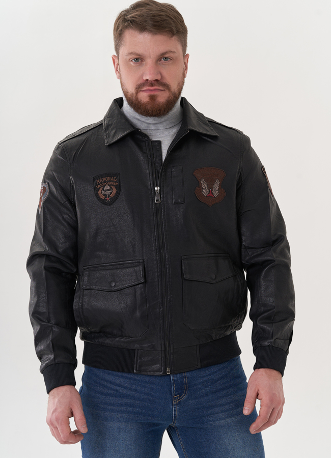 Мужская куртка из эко кожи черного цвета модель № 26787 в кредит