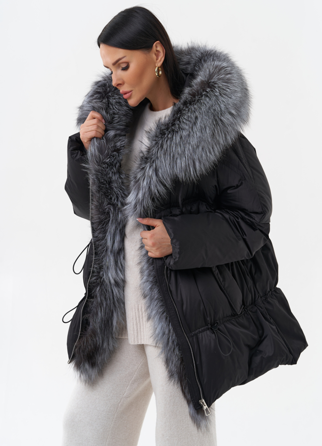 фото Пуховик с отделкой из меха чернобурки модель № 26227