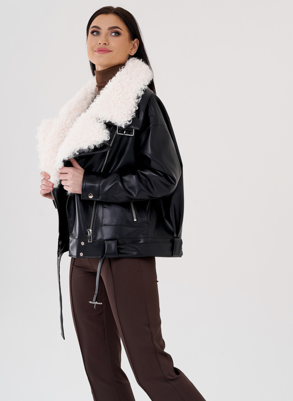 Куртка косуха на утеплении с отделкой натуральный козлик