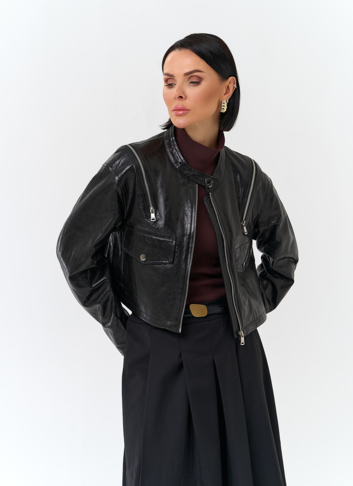 Куртка из натуральной кожи с декоративными молниями