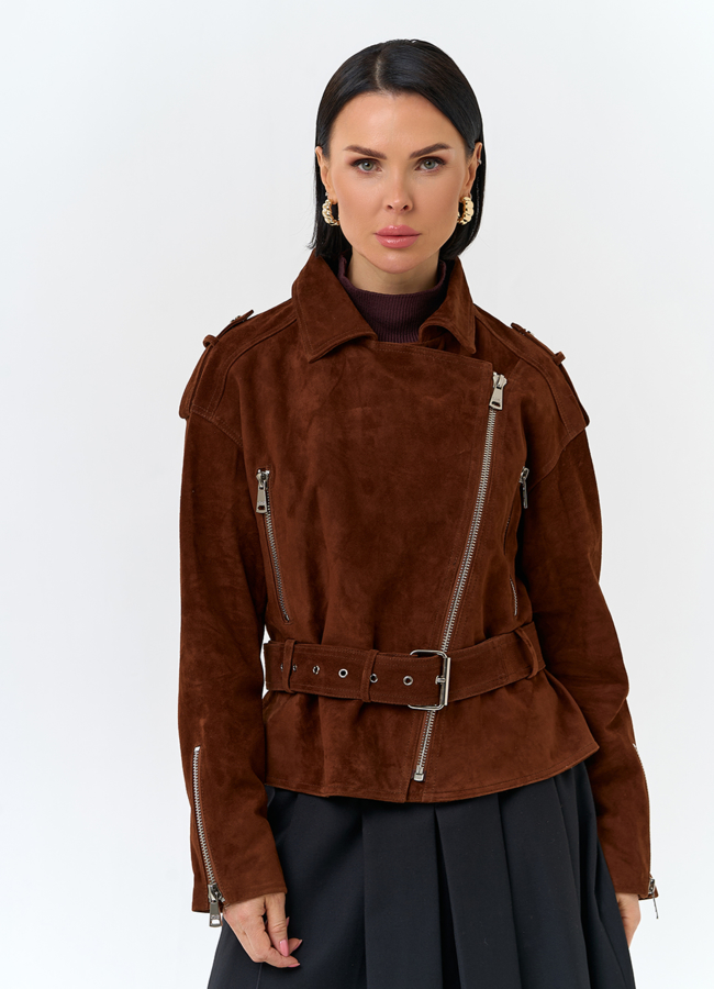 Куртка из натуральной замши с поясом модель № 29926 универмаг малина