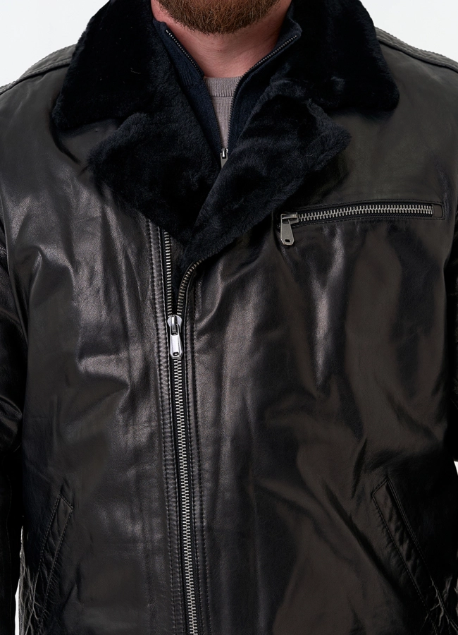 Куртка из натуральной кожи с воротником из овчины модель № 31420 универмаг малина
