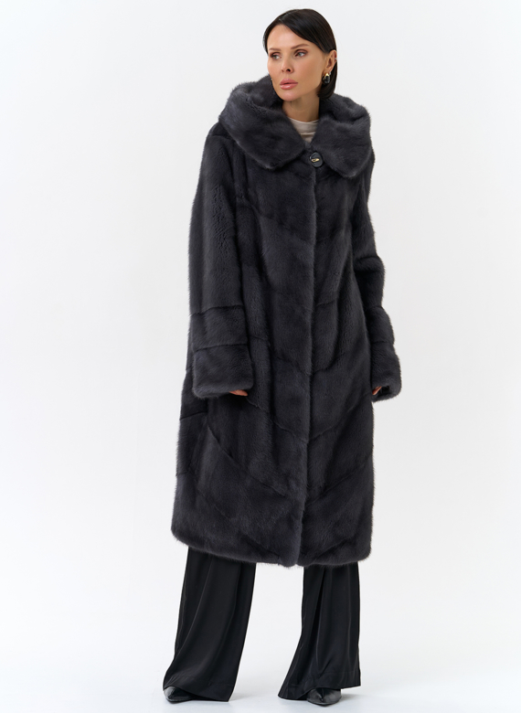 Длинная норковая шуба в сером цвете