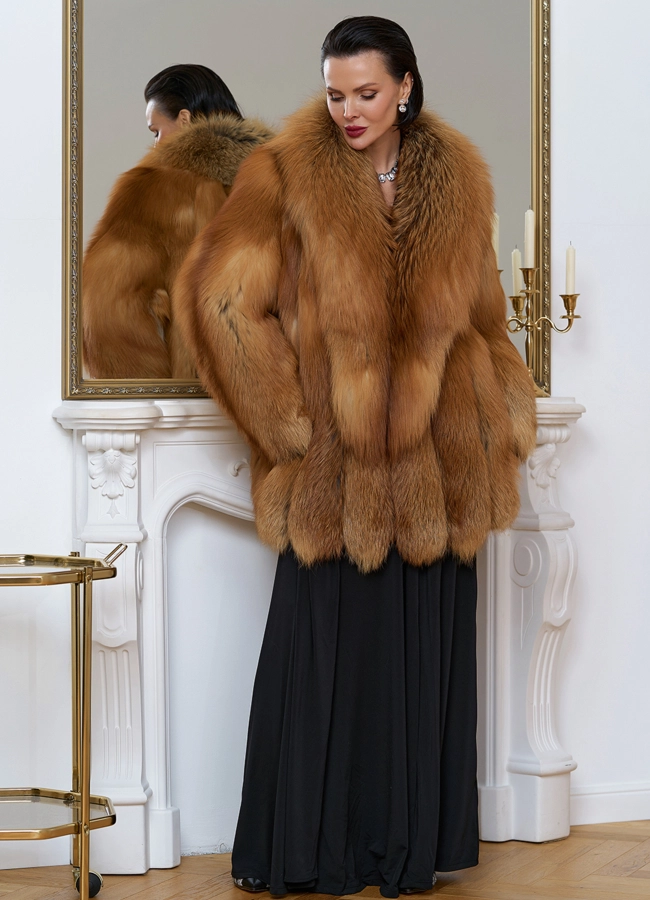 Шуба из меха рыжей лисы модель № 32070 универмаг малина