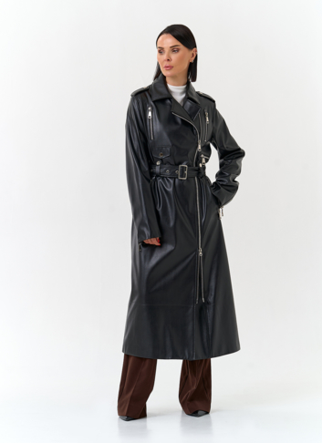 Женский длинный плащ из эко кожи 