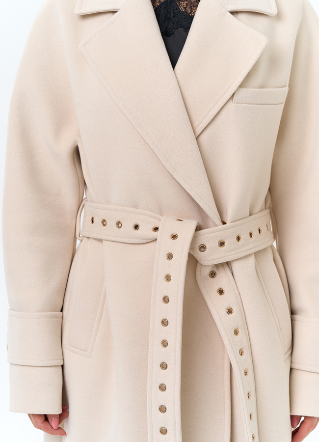 Женское пальто с акцентным поясом модель № 32807 универмаг малина