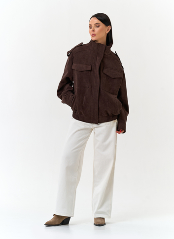 Женская куртка бомбер из эко замши 