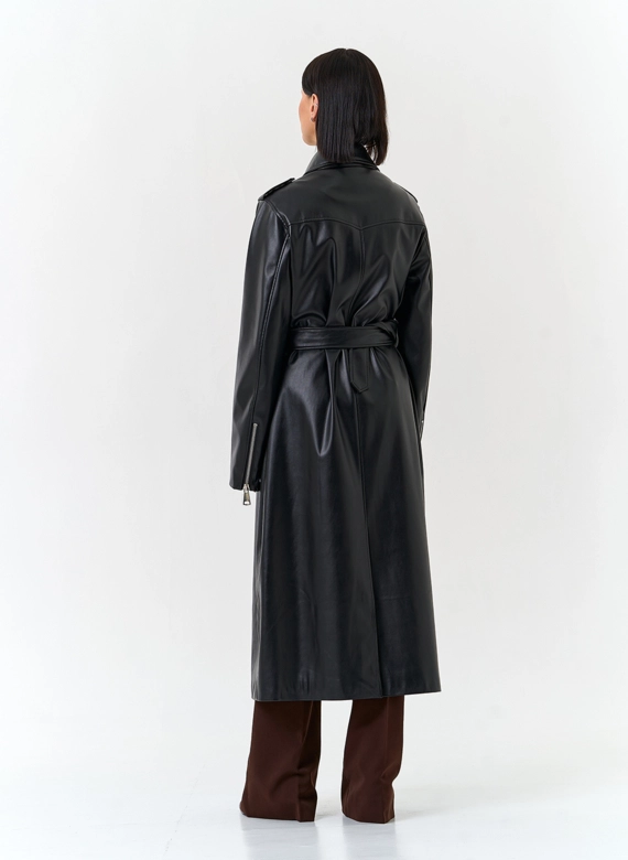 Женский длинный плащ из эко кожи  фото