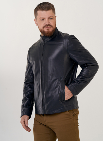 Куртка мужская из натуральной кожи с воротником стойкой 