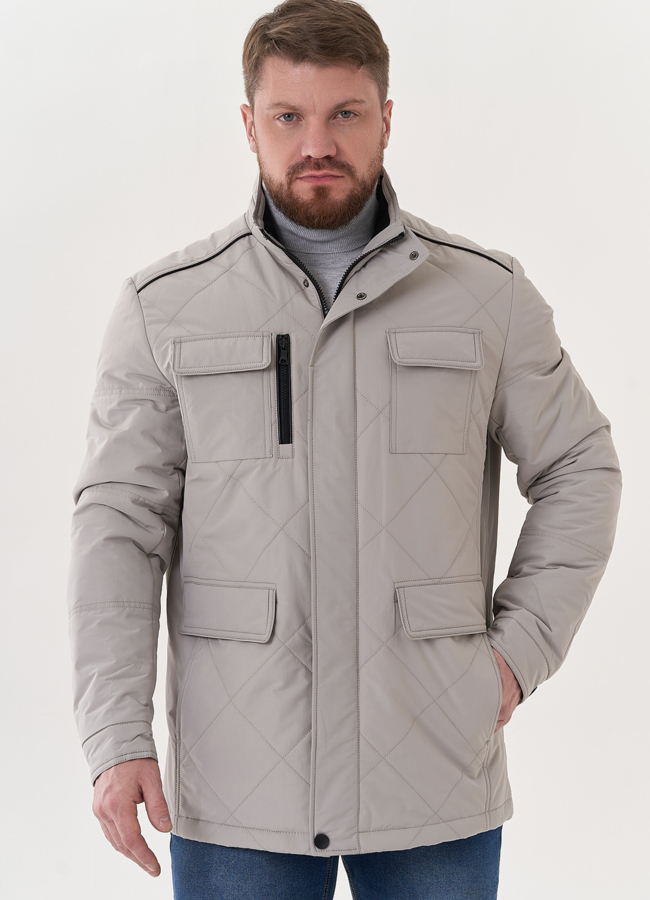 Мужская куртка серого цвета модель № 26857 меха малина
