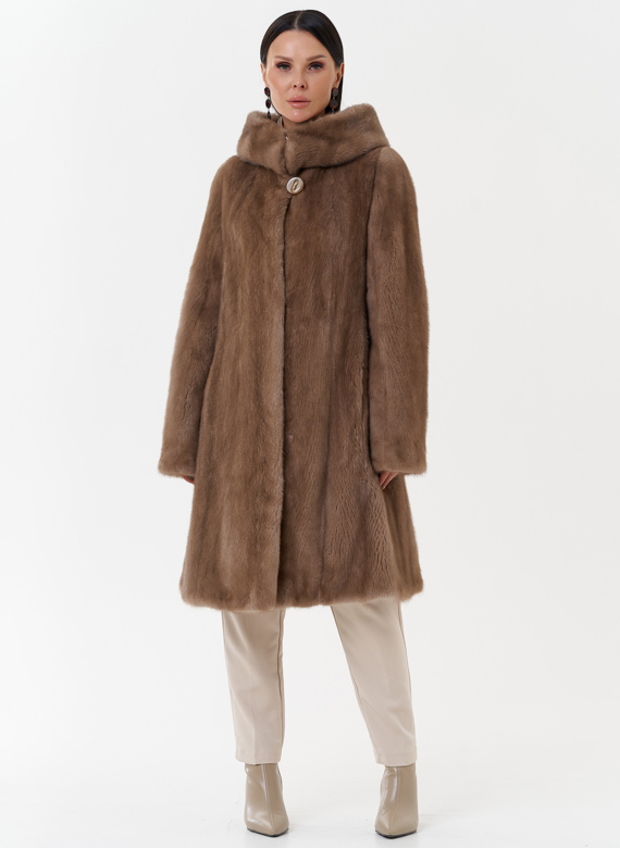 Норковая шуба балетка с капюшоном
