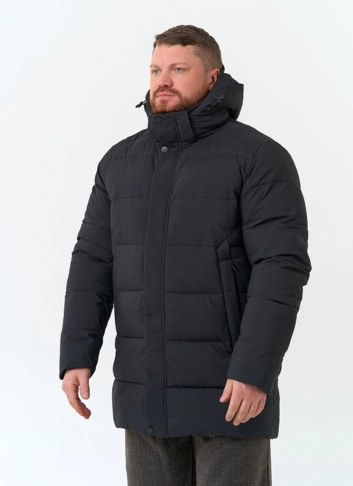 Мужской удлиненный пуховик с капюшоном фото