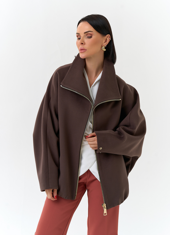 Женское укороченное пальто с высоким воротником модель № 32558 в кредит