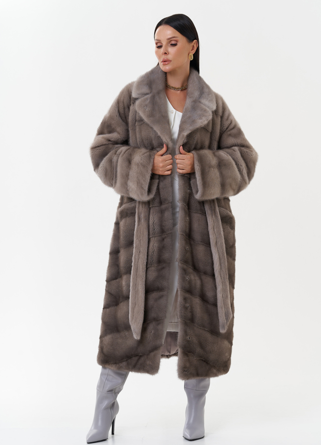 Шуба из скандинавской норки с поясом модель № 27701 универмаг малина