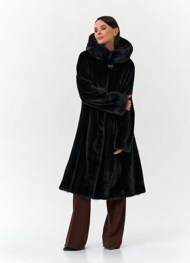 Шуба из меха норки с капюшоном модель № 32681 универмаг малина