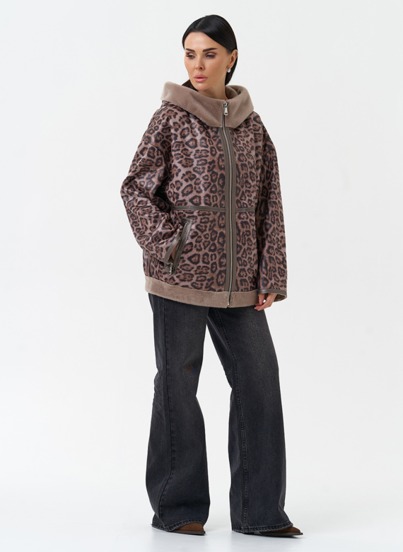 Женская дубленка из эко замши с капюшоном