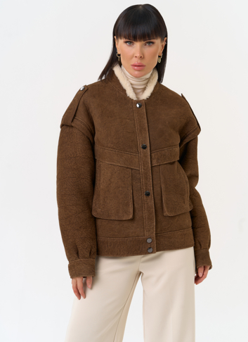 Женская натуральная дубленка в коричневом цвете