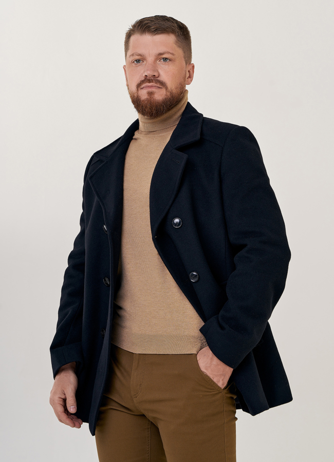 Мужское двубортное пальто  модель № 23217 универмаг малина