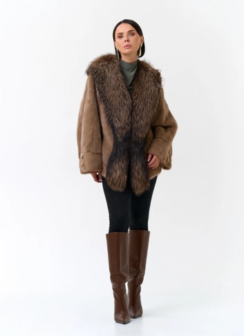 Куртка из норки с отделкой из меха чернобурки 