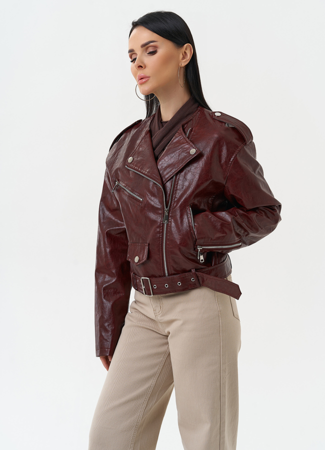 Куртка косуха из эко кожи бордового цвета модель № 30312 универмаг малина
