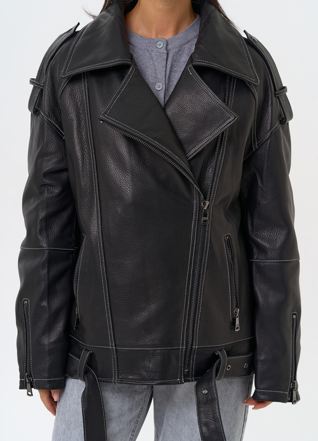 Куртка из натуральной кожи с капюшоном модель № 1729 в рассрочку