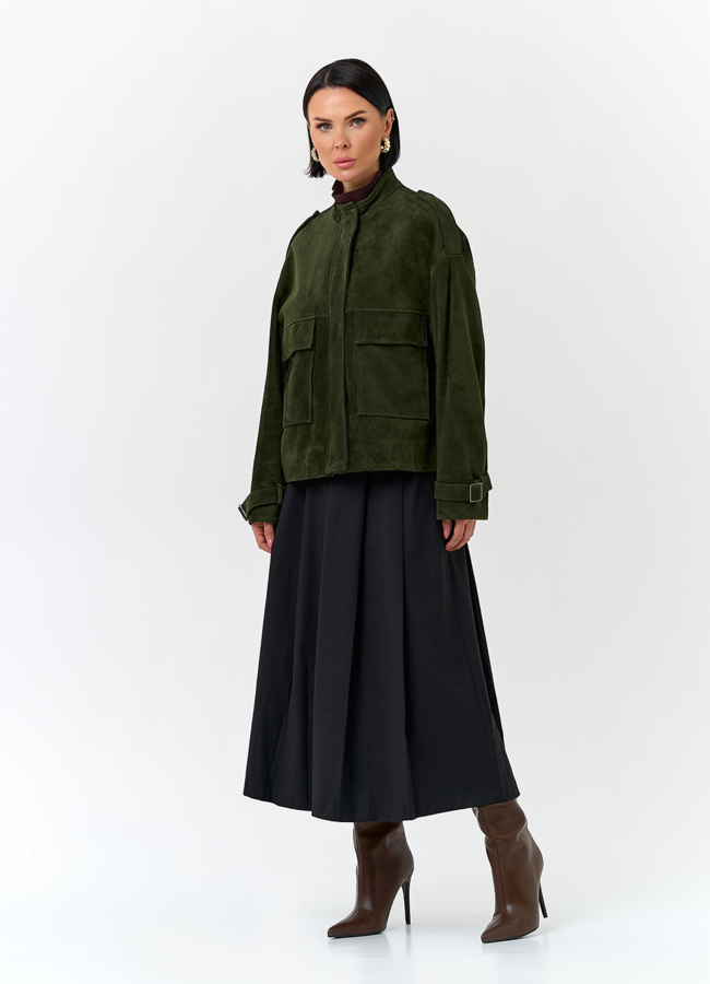 Женская куртка из натуральной замши зеленого цвета модель № 32727 универмаг малина