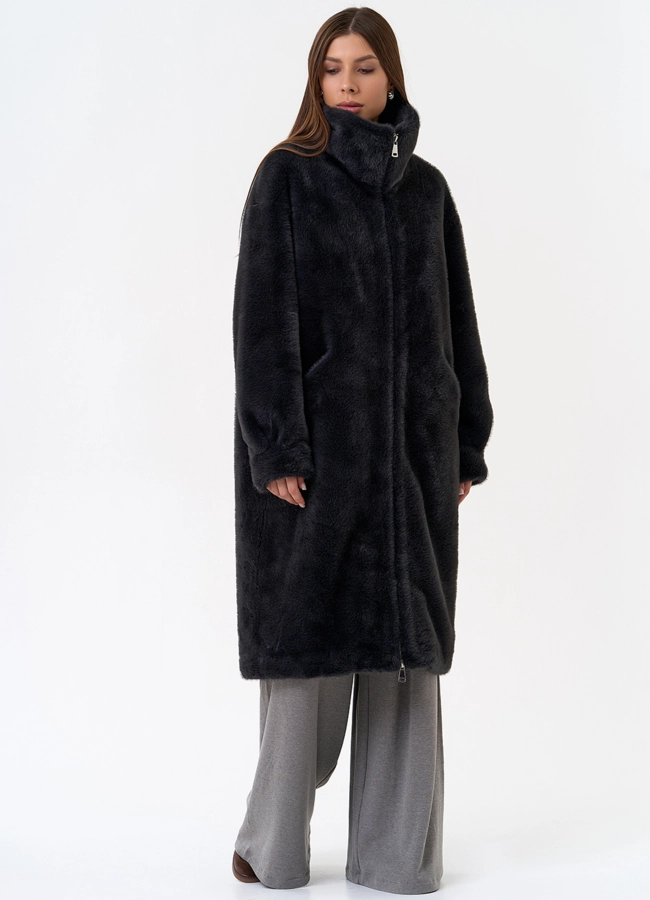 Женская шуба из эко меха с воротником стойкой модель № 31272 в кредит
