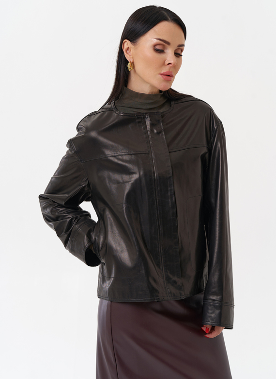 Женская кожаная куртка без воротника