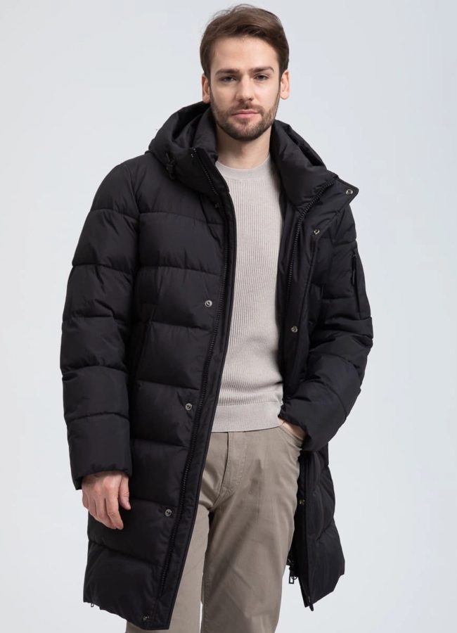 Мужской удлиненный пуховик с капюшоном модель № 32032 в рассрочку фото