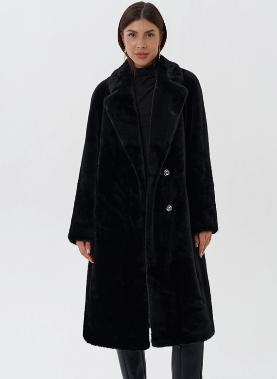 Женское пальто из эко меха с поясом