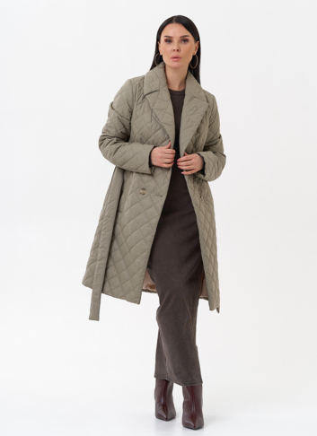 Женское стеганое полупальто с поясом