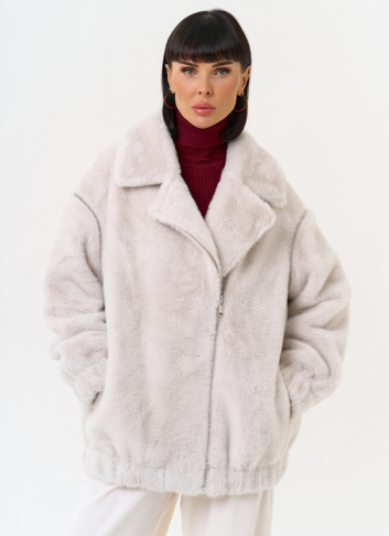 Женский бомбер из эко меха со съемными рукавами