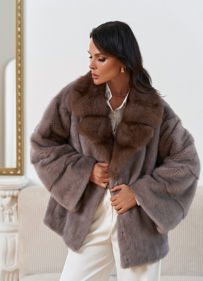 Куртка из меха норки с английским воротником из меха куницы модель № 30681 универмаг малина