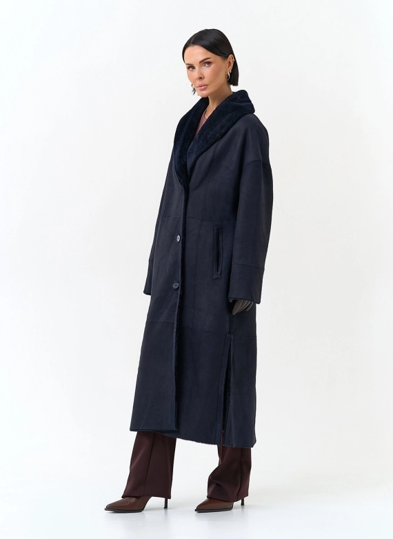 Женская двухсторонняя дубленка с воротником шаль фото