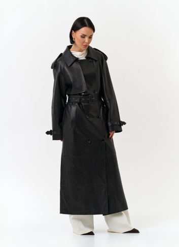 Женский длинный плащ из натуральной кожи