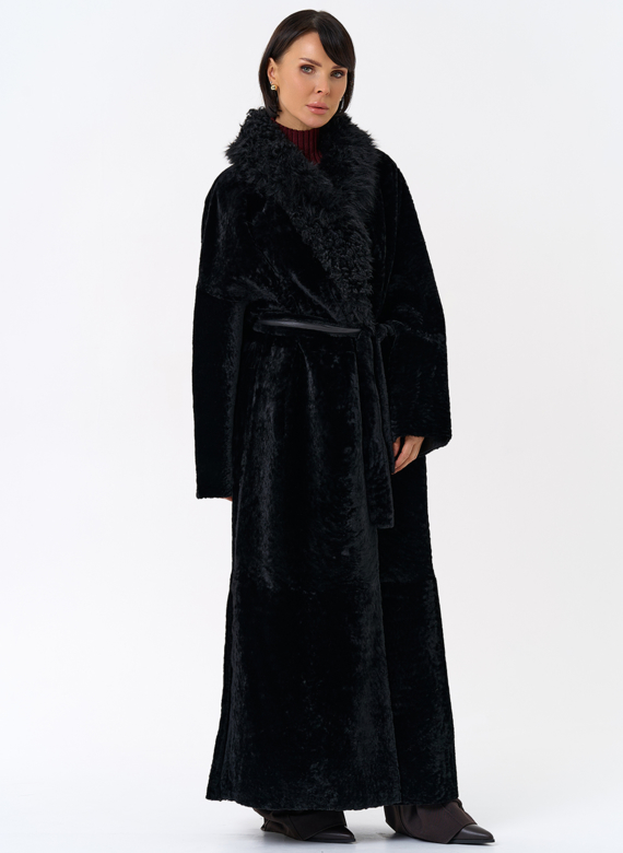 Женская натуральная дубленка с воротником шаль