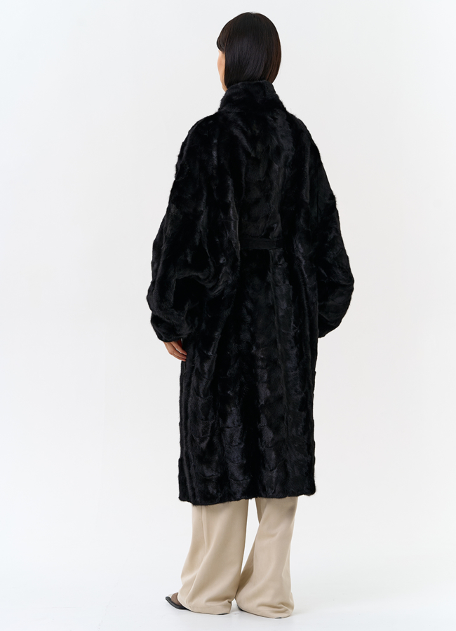 Шуба из меха норки с поясом модель № 31183 в рассрочку