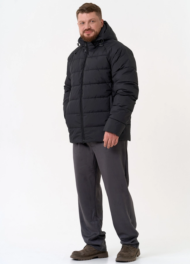 фото Мужской пуховик черного цвета с капюшоном модель № 31458
