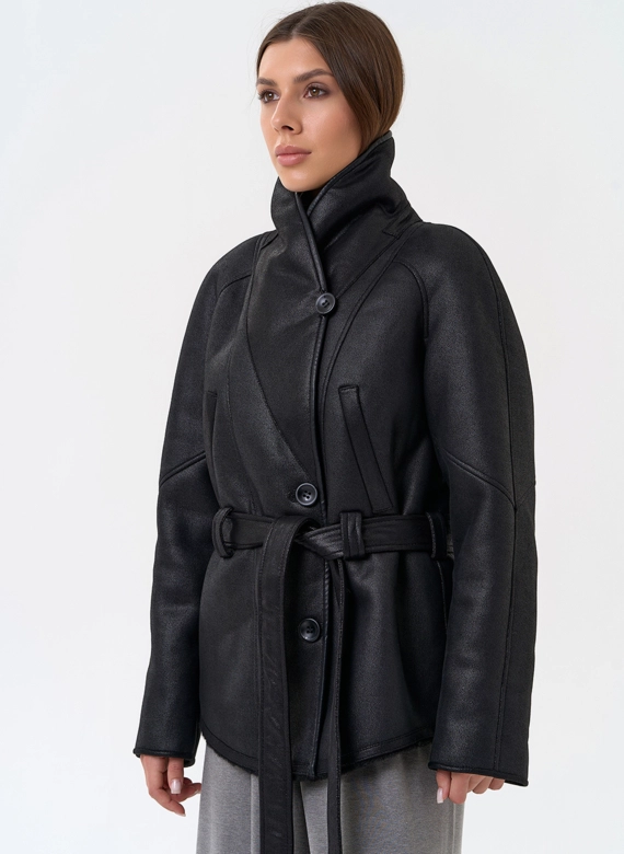 Женская дубленка из эко замши в стиле ретро