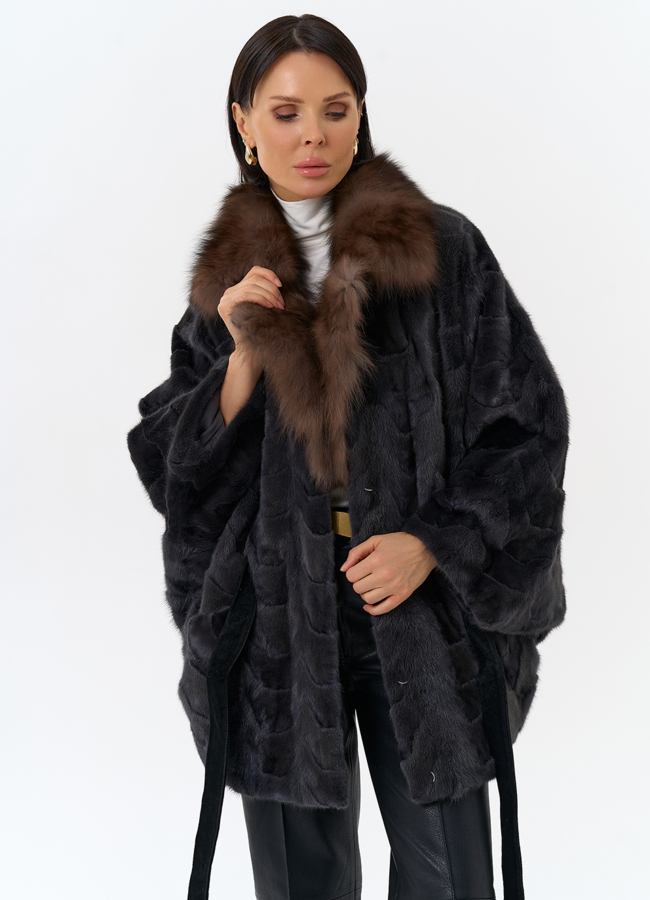 Шуба из меха норки с воротником из меха лисы модель № 31302 универмаг малина