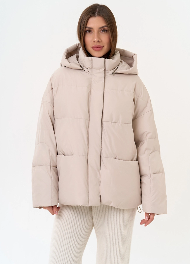 Женский короткий пуховик с капюшоном модель № 31587 меха малина