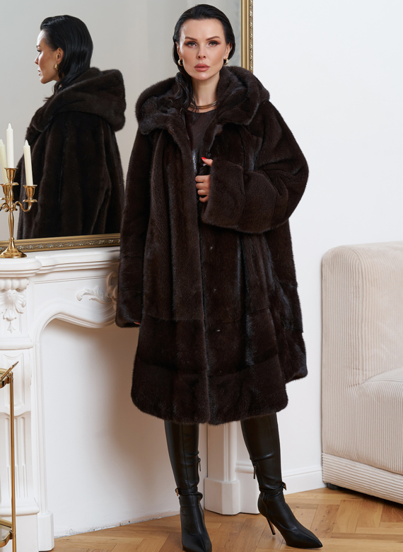 Норковая шуба с капюшоном