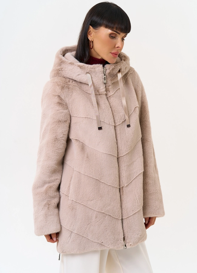 Женская шуба из эко меха с капюшоном модель № 31228 меха малина