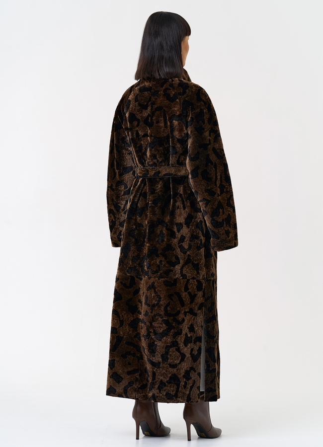 Женская натуральная дубленка с леопардовым принтом модель № 31479 в рассрочку