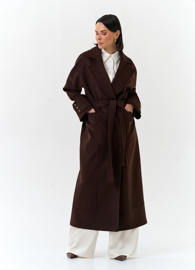 Женское длинное пальто с английским воротником модель № 32646 в рассрочку